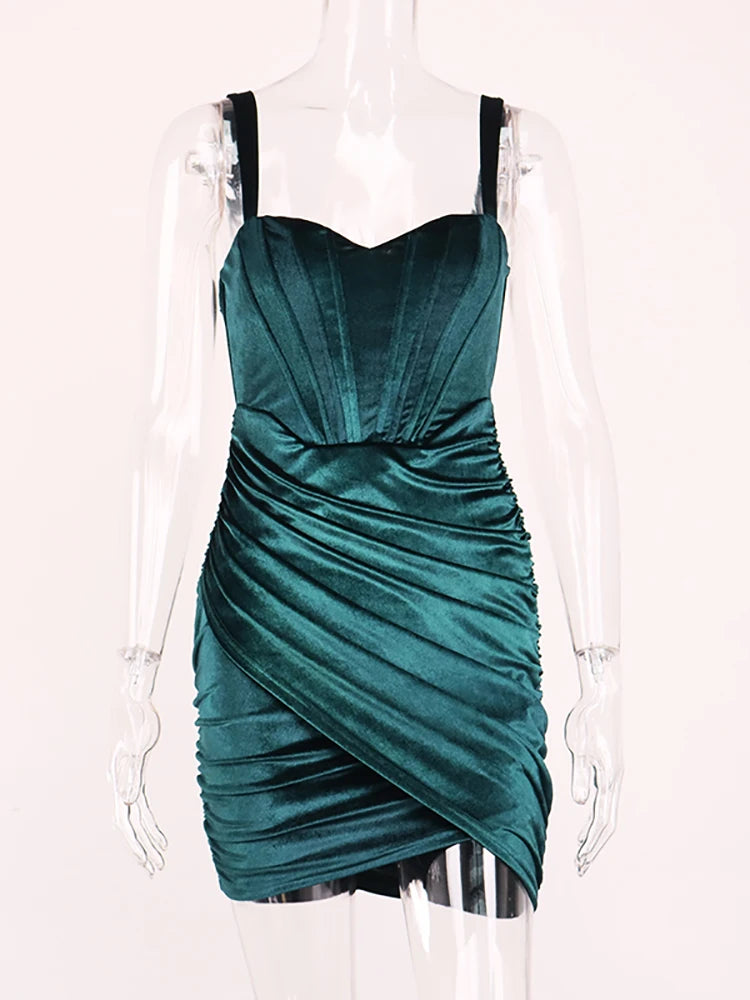 Velvet Corset Dress Boning Ruched 2 Layer Stretch  Sweetheart