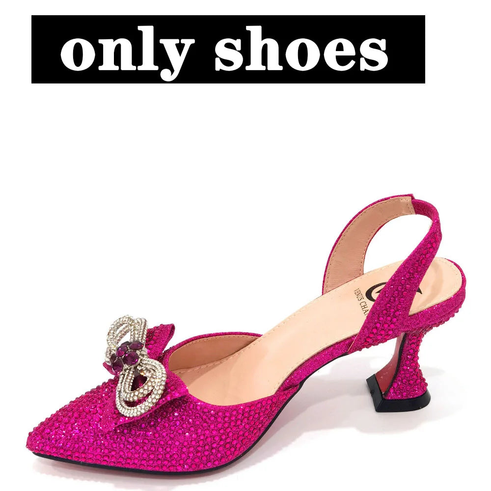 Rhinestone Bow Side Empty Party High Heels Pointed Toe Stiletto Heels