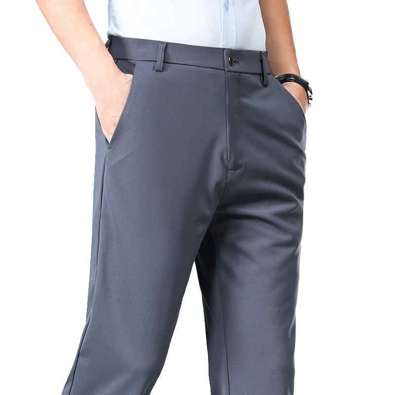 Mens Casual Pants Elastic Suit Pants Office Trousers