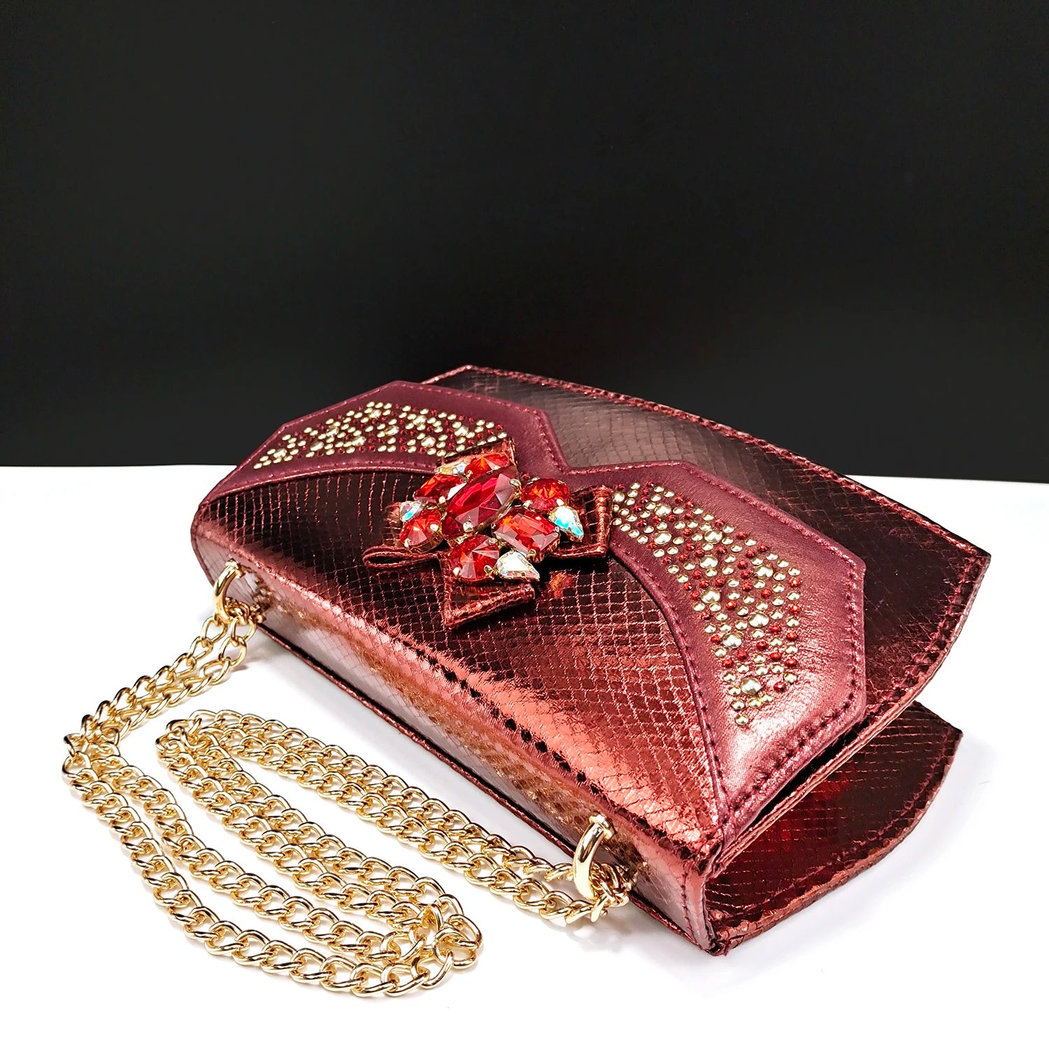 Ladies Wine Color Crystal Heels And Bag Three-Dimensional Capacity Bag & Shoes
