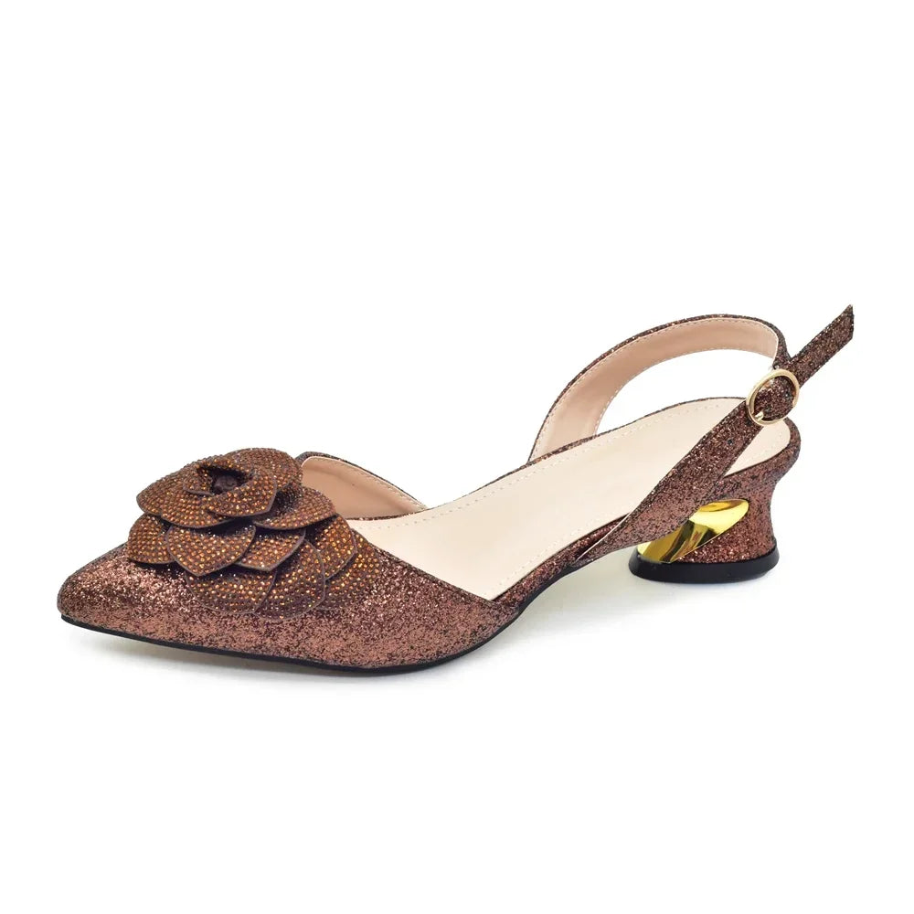 Fashion Shoe and Bag Set for Nigeria Party Italy Luxury Italian Shoes and Bag Set for Women Rhinestone Pumps Women Shoes Luxury