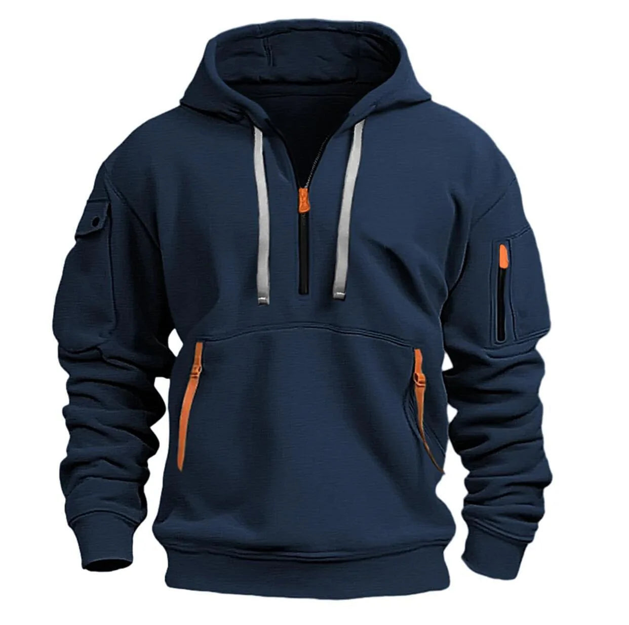 2024 Spring and Autumn New Men's Casual Sports Multi-zipper Arm Pocket Pullover Outdoor Cycling Climbing Windproof Hoodie
