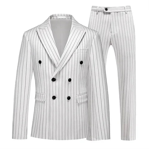 Fashion Men Double Breasted Striped Suit