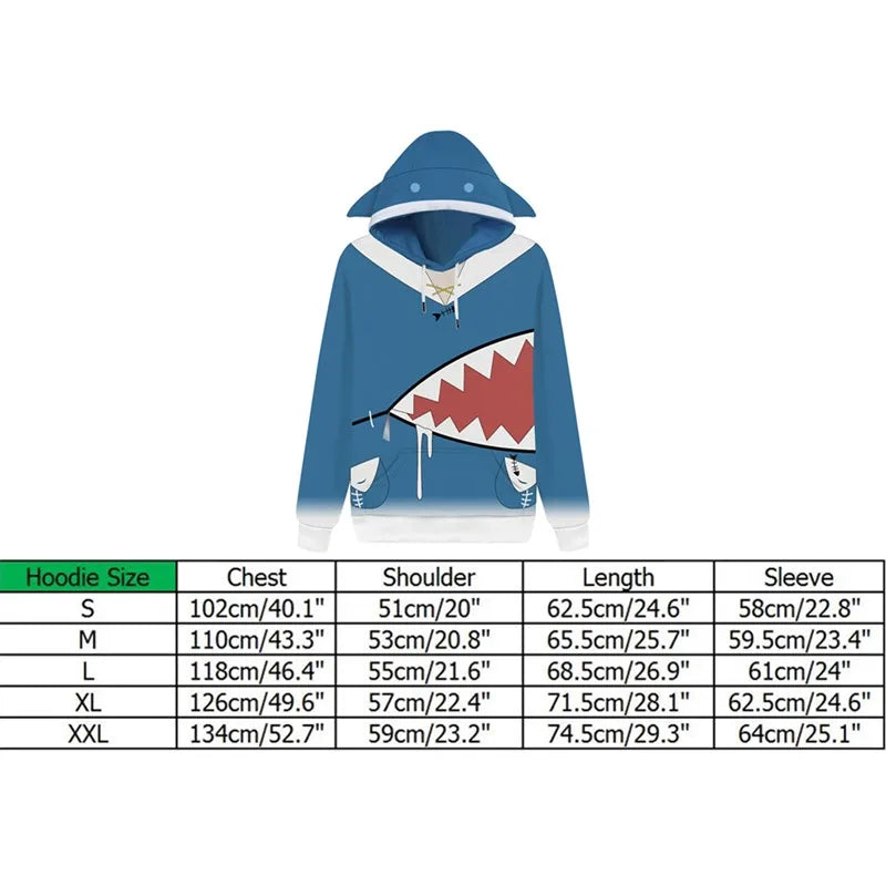 Hololive English VTuber Gawr Cosplay Gura Hoodie 3D Printed Sweatshirt