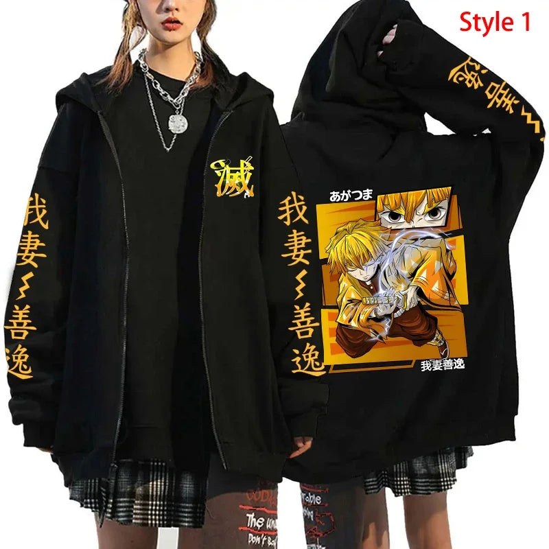 New Anime Agatsuma Zenitsu Printing Zipper Hoodies Autumn/Winter Women Men Fashion Y2k Long Sleeve Zipper Sweatshirt