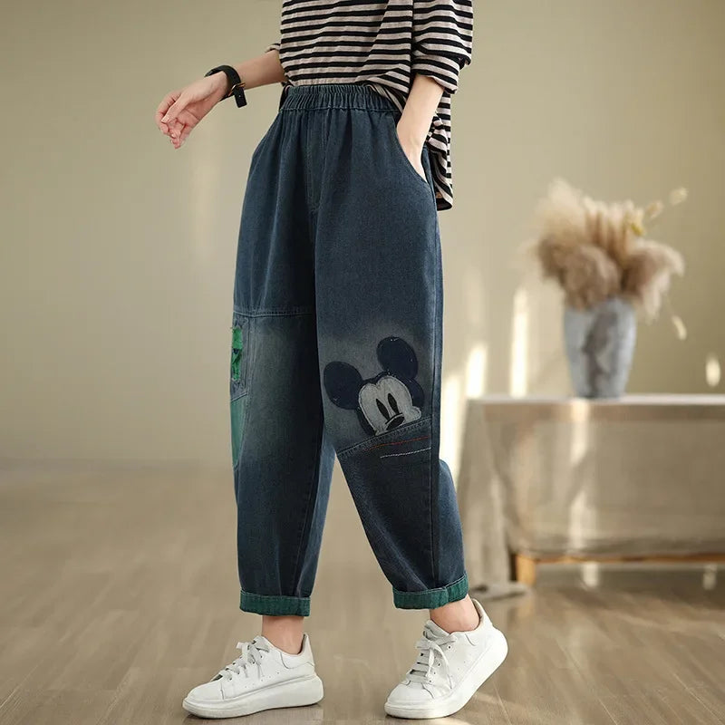 2024 Autumn Plus Size Casual Fashionable Versatile Embroidered Harem Jeans Loose Fit Bell Bottoms For Women