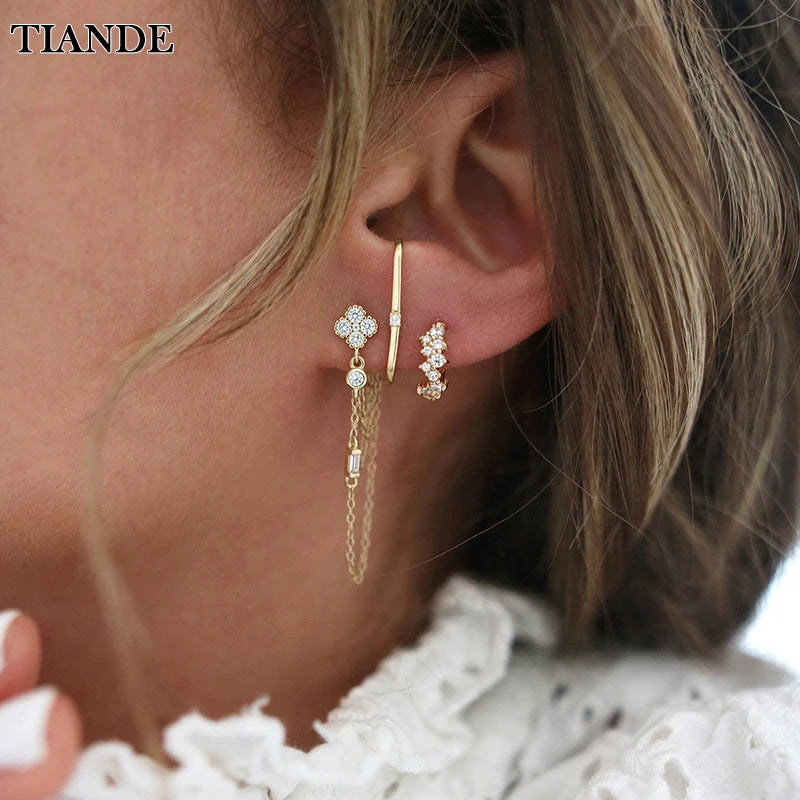 Gold Color Double Chain Dangle Earrings for Women