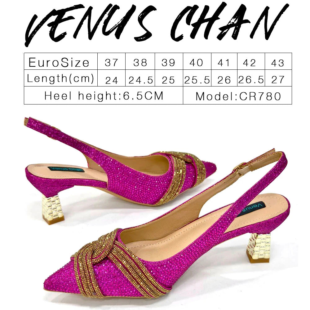 Women Shoes and Bag Set Champagne Color Rhinestone Handbag