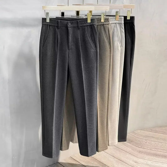 Men's Thick Suit Pants Fashion Casual Slim Business Wool Trousers