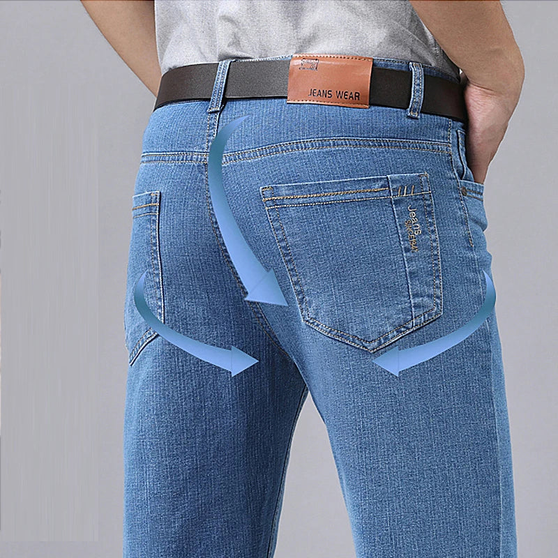 Summer new men's micro elastic straight leg denim pants with shape and skin friendly business men's pants in multiple sizes