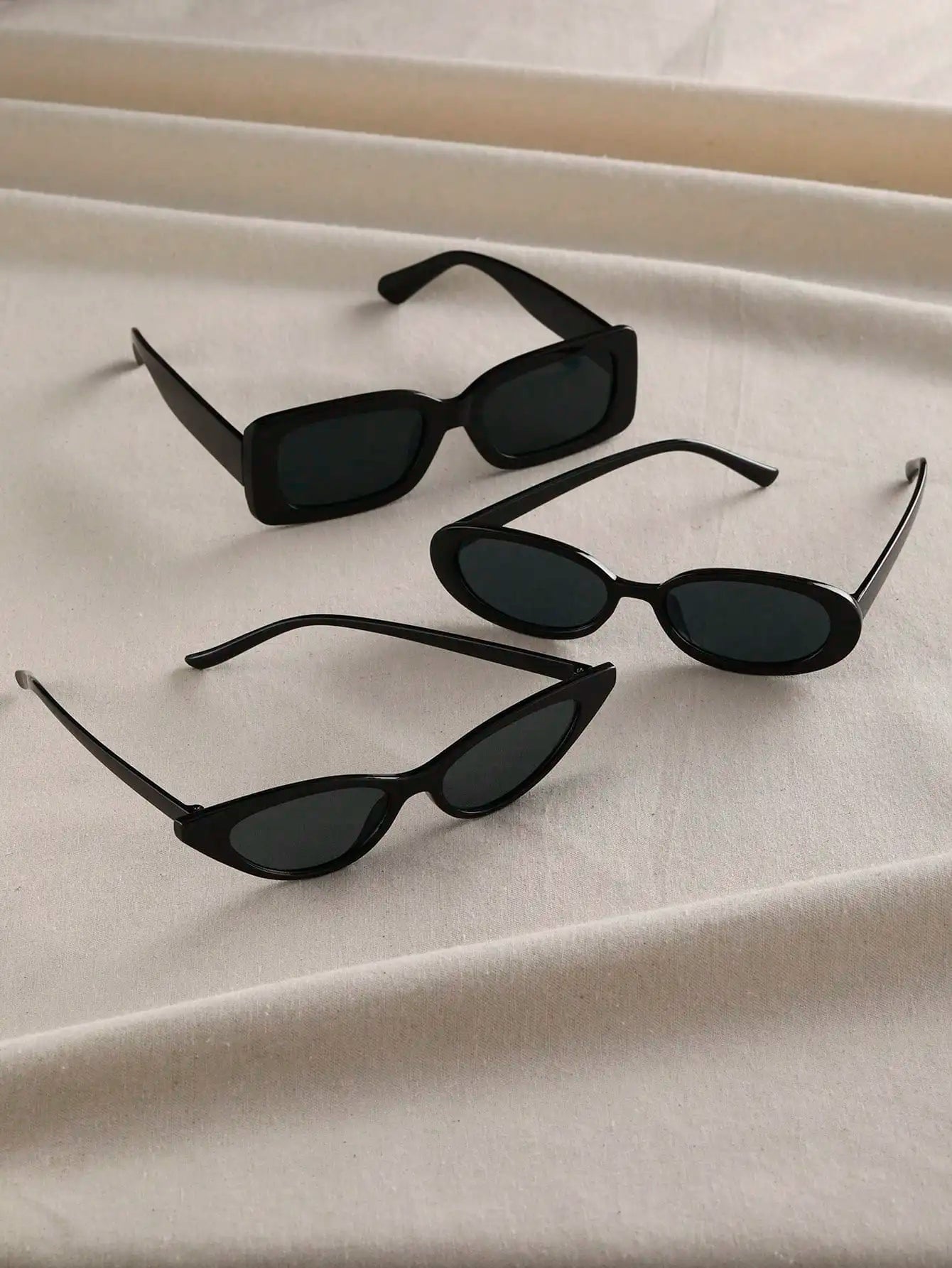 3PCS Unisex Cat Eye&Round&Square Plastic Frame Fashion Sunglasses For Outdoor Travel Hiking