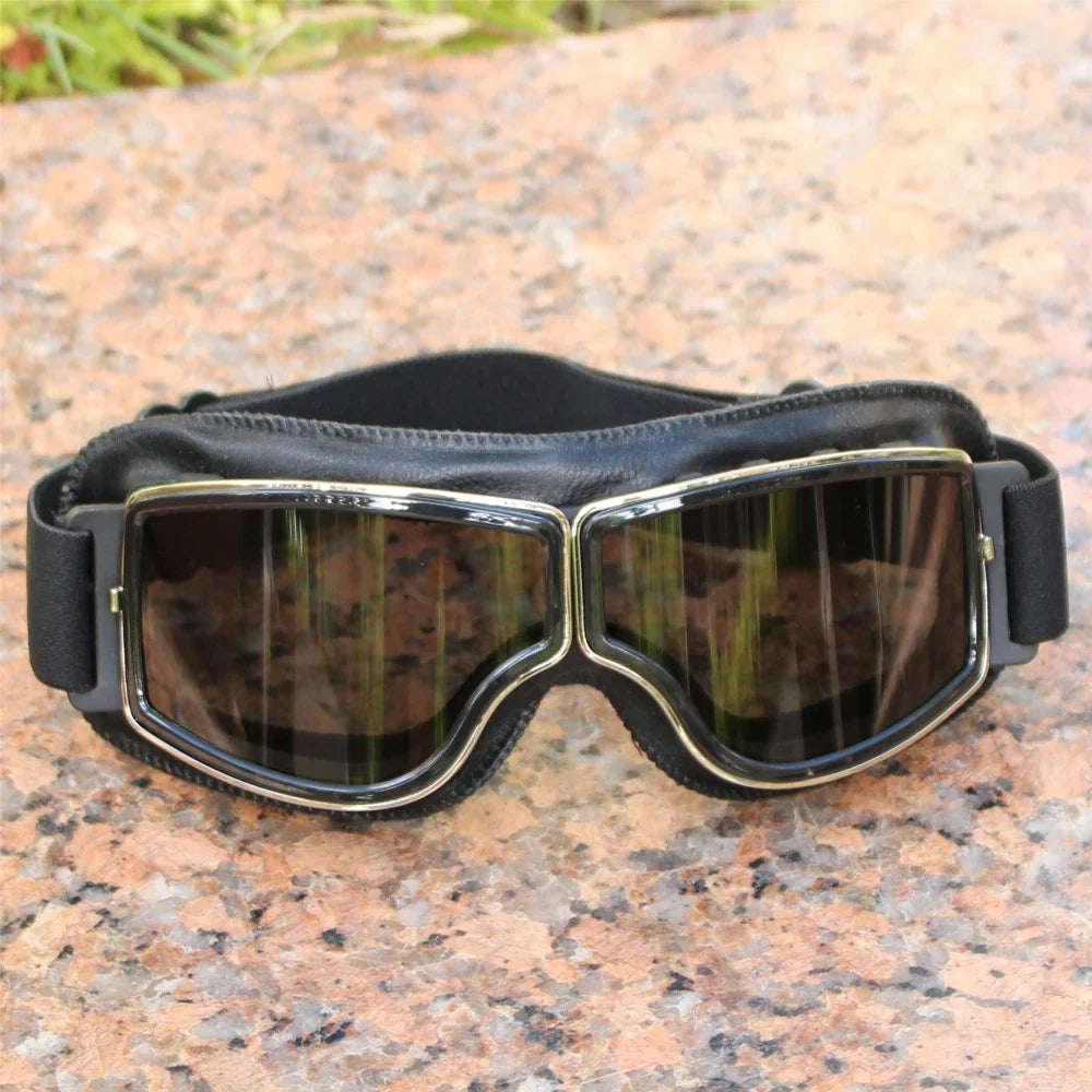 Best Selling Vintage Goggles Motorcycle Leather Goggles Glasses Cruiser Folding Goggles Newest Sunglasses Motocross Safety