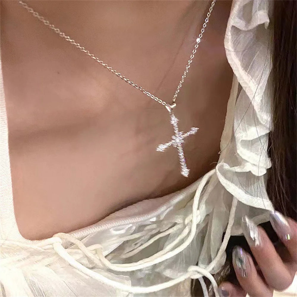 Elegant Crystal Cross Pendant Necklace For Women