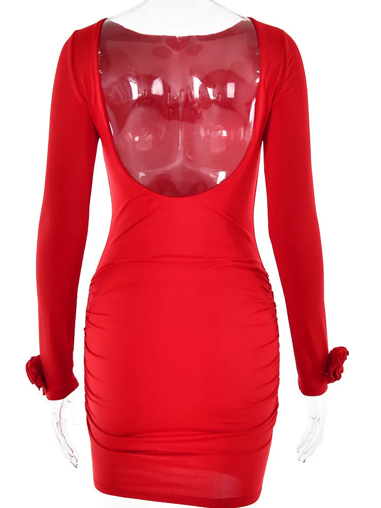 Long Sleeve Tight Dress For Women Sexy Backless Bodycon Mini Dress