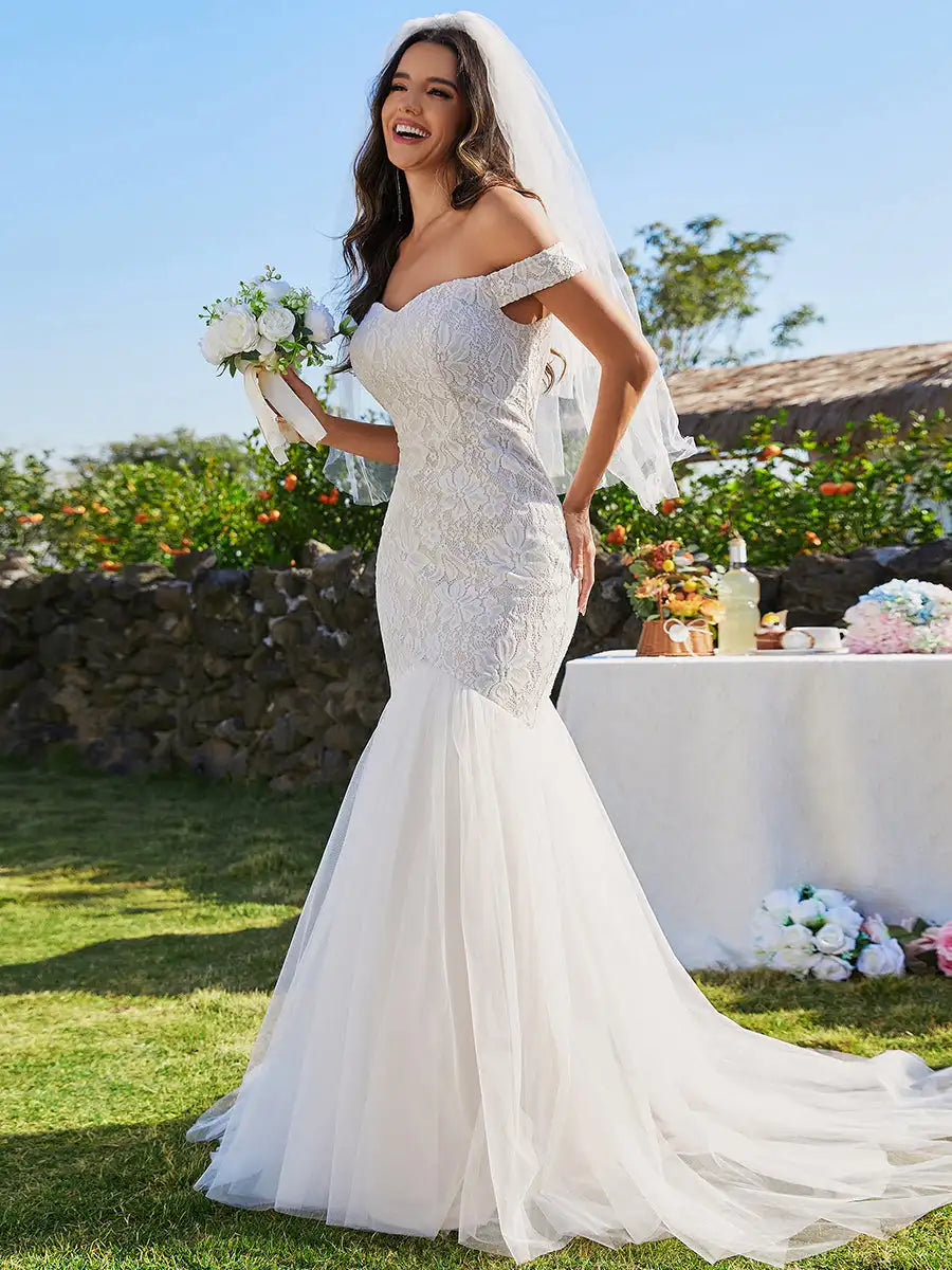 Elegant Wedding Dresses Off Shoulder Sleeveless Formal Dresses