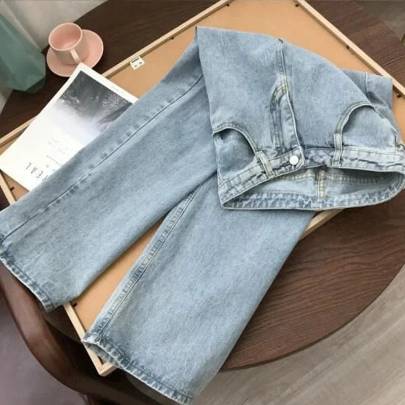 Wide-Leg Jeans Women's Spring Autumn Slimming Versatile Plus Size Pants Pear-Shaped Hip Covering Straight-Leg Trousers Trendy
