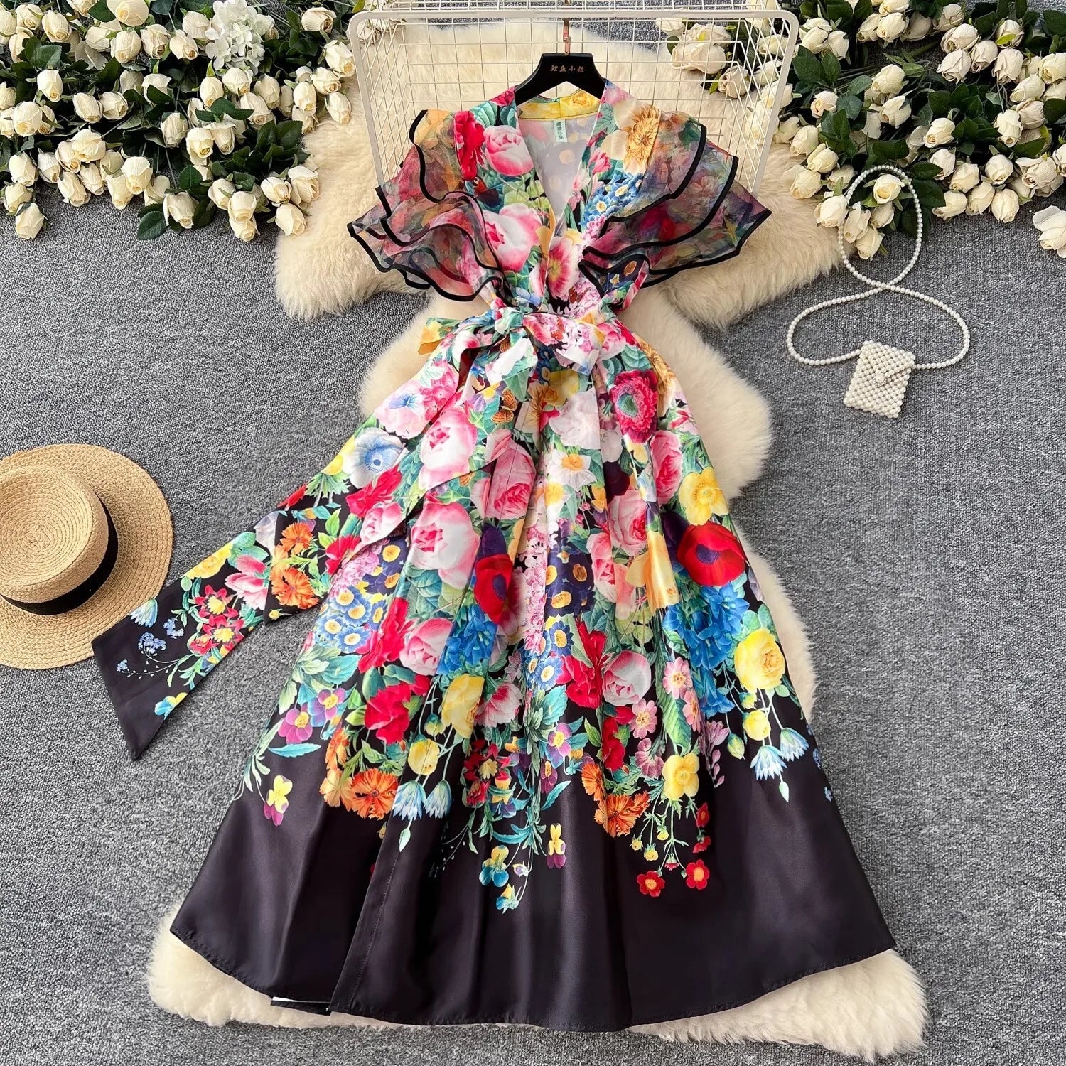 Long Maxi Dresses Summer Holiday Ruffles Sleeve Evening Party Dress