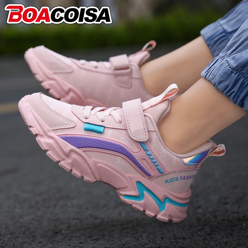 Children's Girls Sneakers Leather Lightweight Breathable Comfortable Casual Kids Non-Slip Casual Walking Sports Running Shoes
