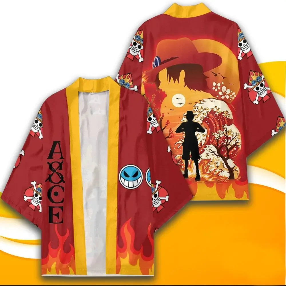 Anime One Piece Cosplay Costume Portgas D Ace Monkey D Luffy Roronoa Zoro Cloak Kimono Cardigan Robe Print Casual Coat Clothes