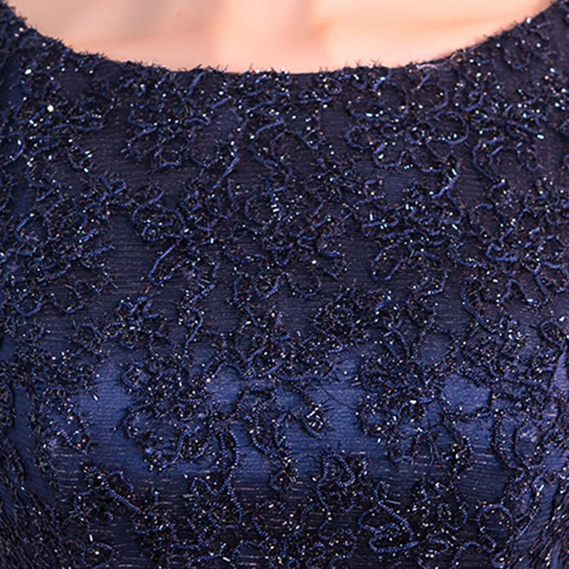 LONG FORMAL EVENING DRESSES ELEGANT LACE SATIN NAVY BLUE VESTIDOS
