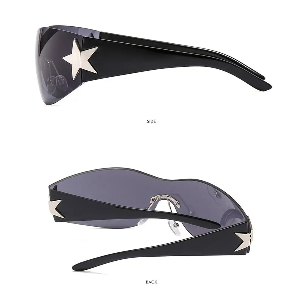 2025 Fashion Punk Y2K Sunglasses for Women Men Trendy Wrap Around Sun Glasses Shades Star Decoration Eyewear UV400 Goggles