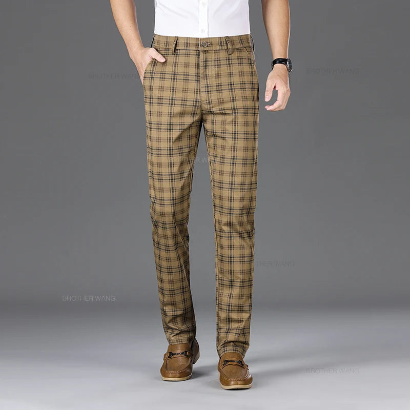Spring Classic Men's Slim Fit Cotton Plaid Casual Pants Classic Style