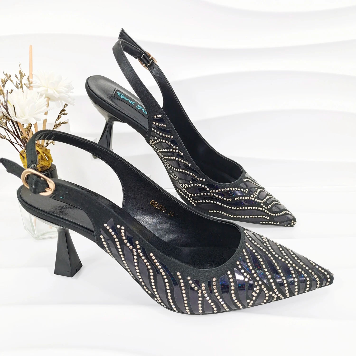 Ladies Heel and Bag Set Full Diamond Fashion Silver Color Pumps