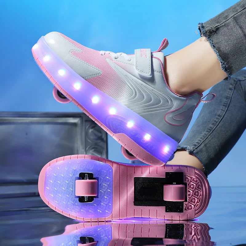 Kid Led Sneakers USB Charging Luminous Shoes Outdoor Sport Roller Skates Children Boys Kids Sneakers Girls Roller Shoes Casual
