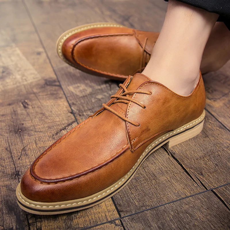 Autumn business casual leather Derby shoes soft soled British formal dress pointed wedding groom leather shoes man