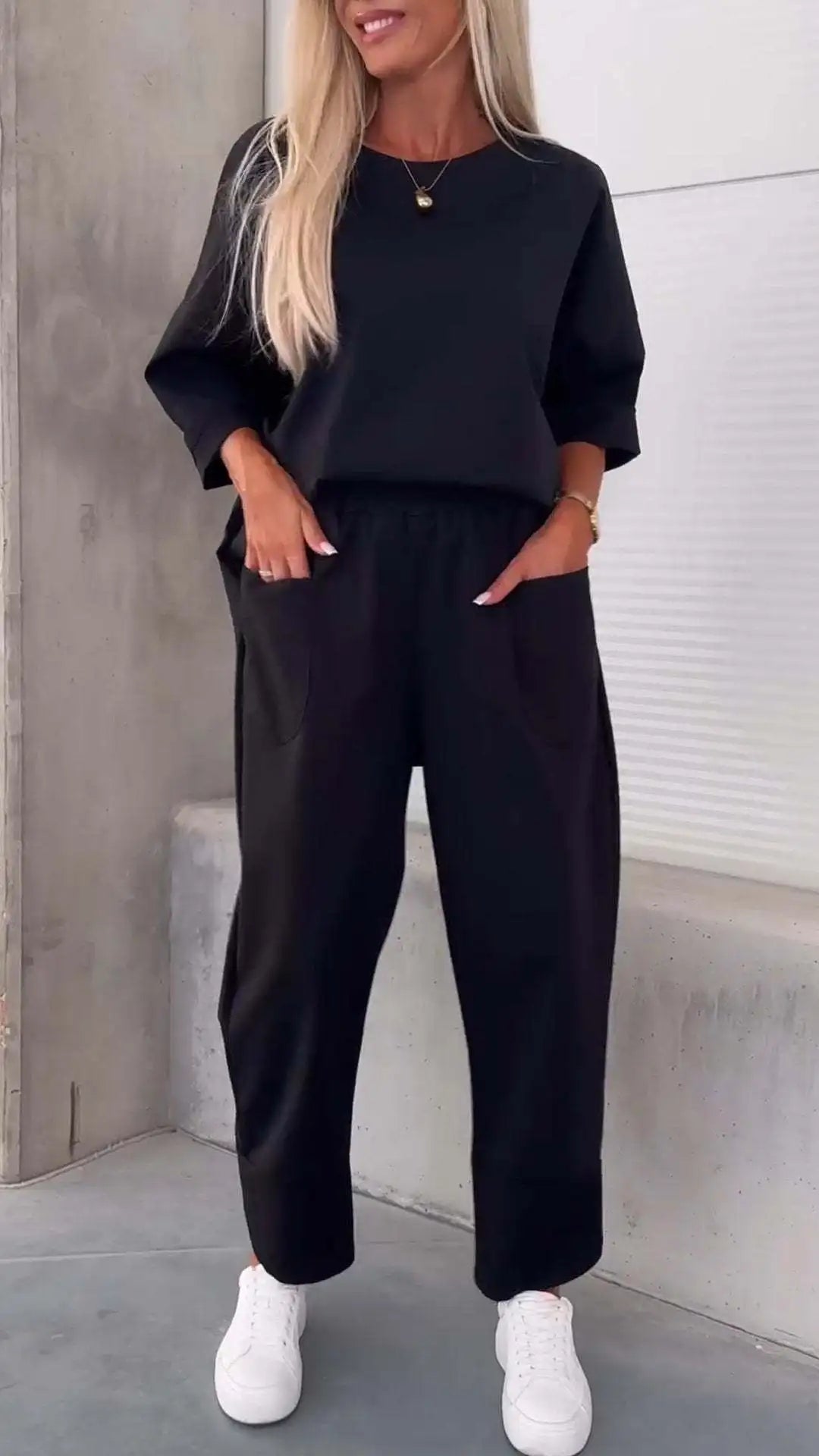 Women's pure color long-sleeved pants