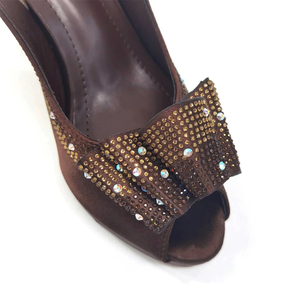 Women High Heels Sandals Printing Flower Material with Rhinestone Open-Toed Shoes