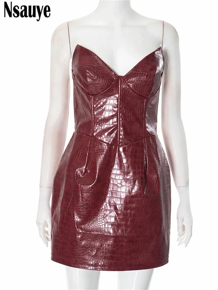 Elegant Sexy Fashion Leather Strapless Women Dress