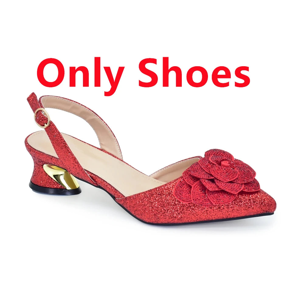 Fashion Shoe and Bag Set for Nigeria Party Italy Luxury Italian Shoes and Bag Set for Women Rhinestone Pumps Women Shoes Luxury