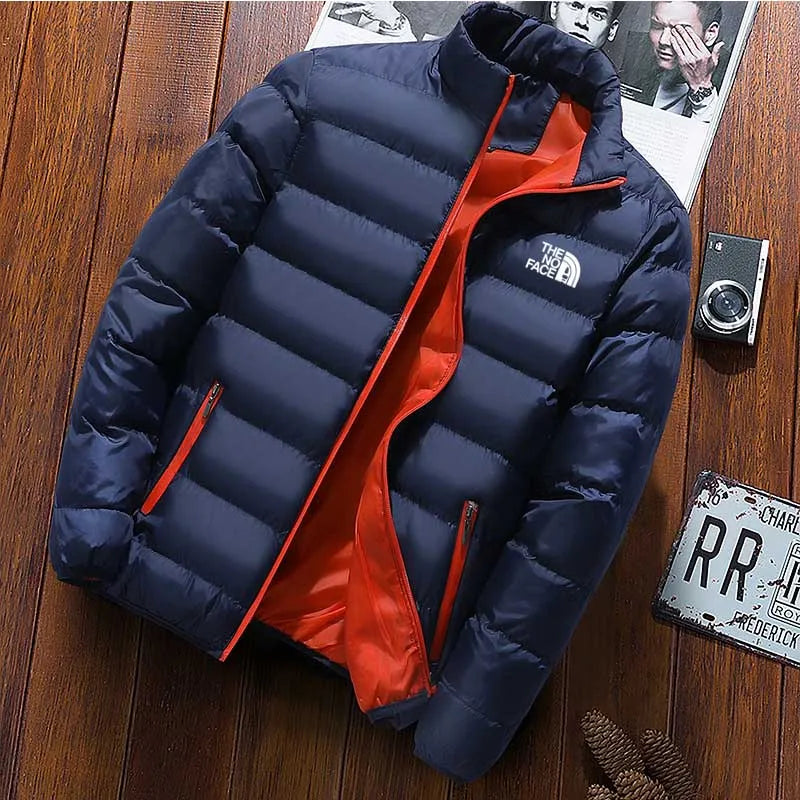Men's warm Parker jacket casual solid color round neck windproof