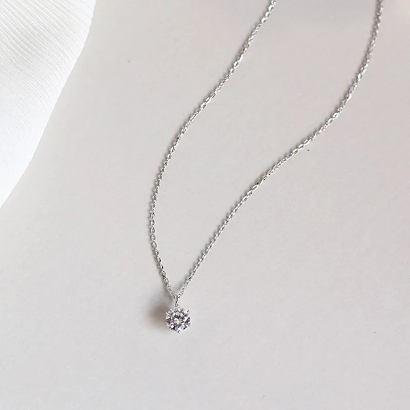 Sterling Silver Plated Necklace Versatile Single Sparkling Chain for Women