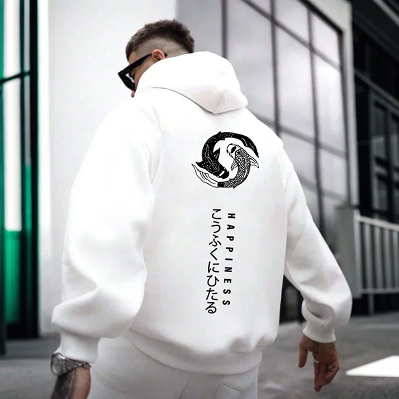 Japanese Cartoon Printing Men Hoody Pullover All Match Loose Sweatshirt Fashion Basic Daily Hoodie All Season Novelty Clothes