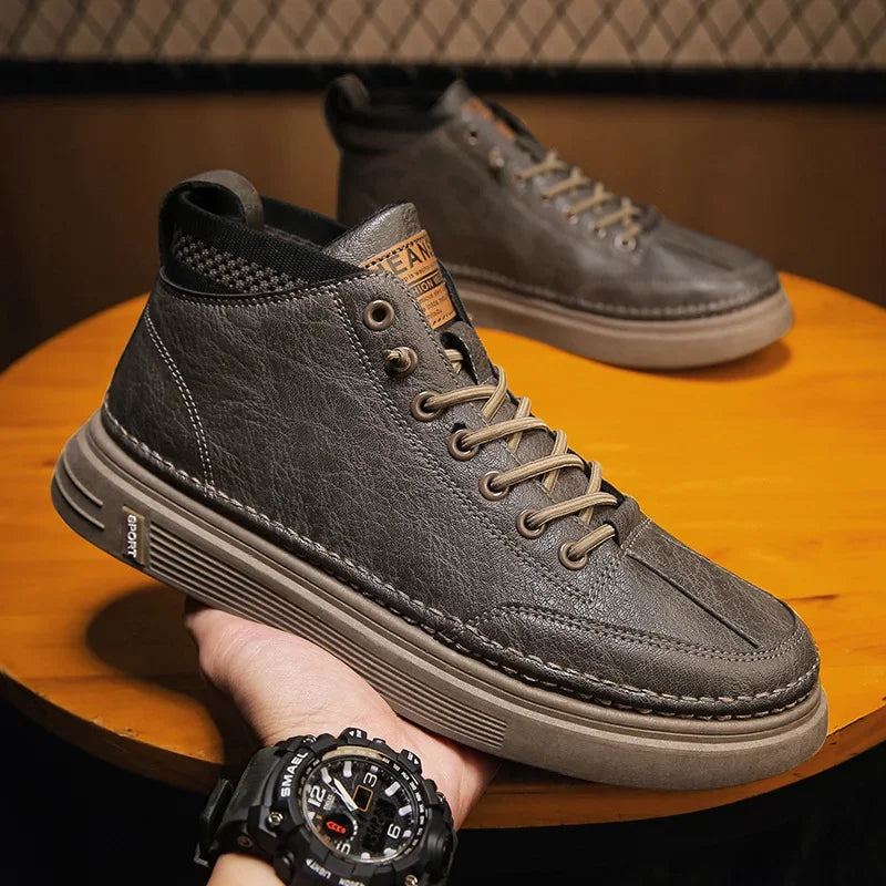 high-top casual leather boots