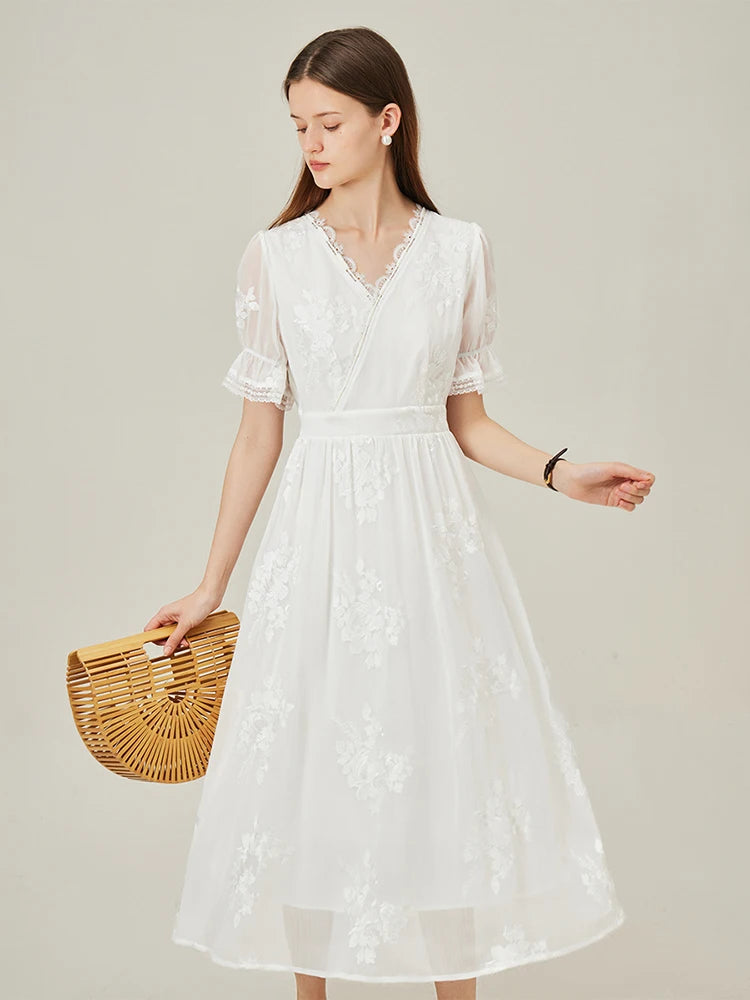 FSLE White Embroidered Dress For Women's Summer 2024 New French Fairy High Waist Women Dress Casual Loose 24FS12397