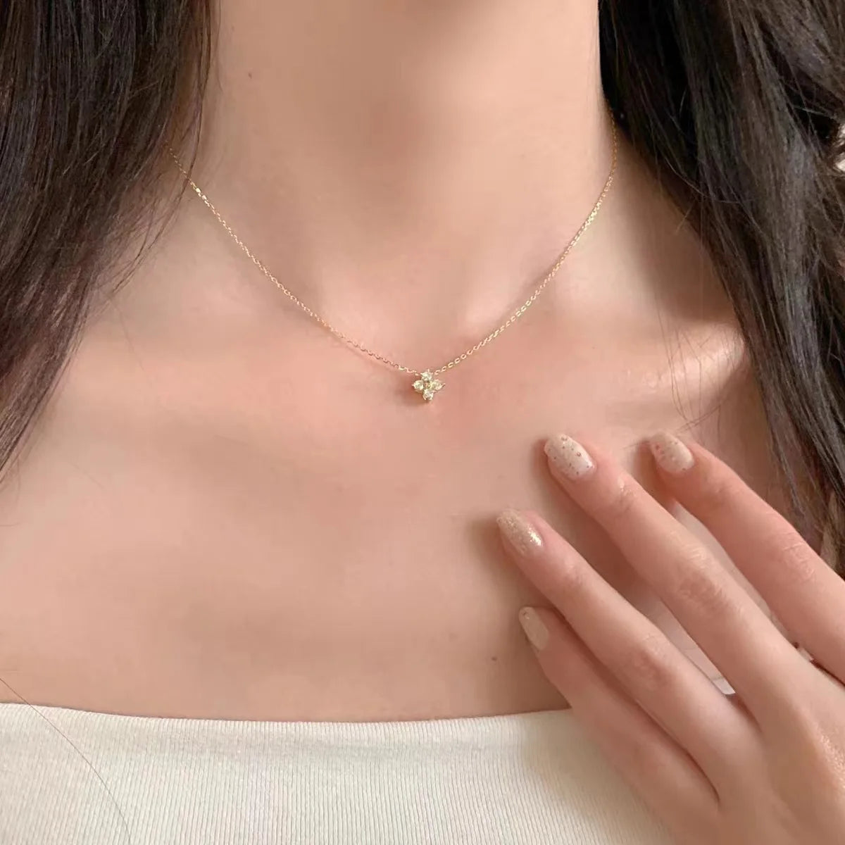 Sterling Silver Plated 18K Gold Set Zircon Necklace