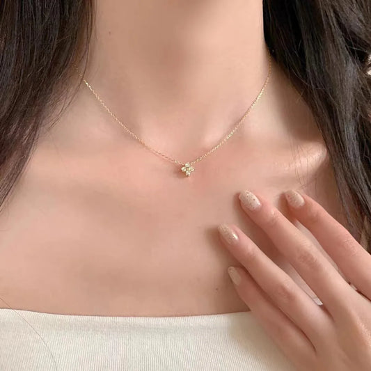 Sterling Silver Plated 18K Gold Set Zircon Necklace