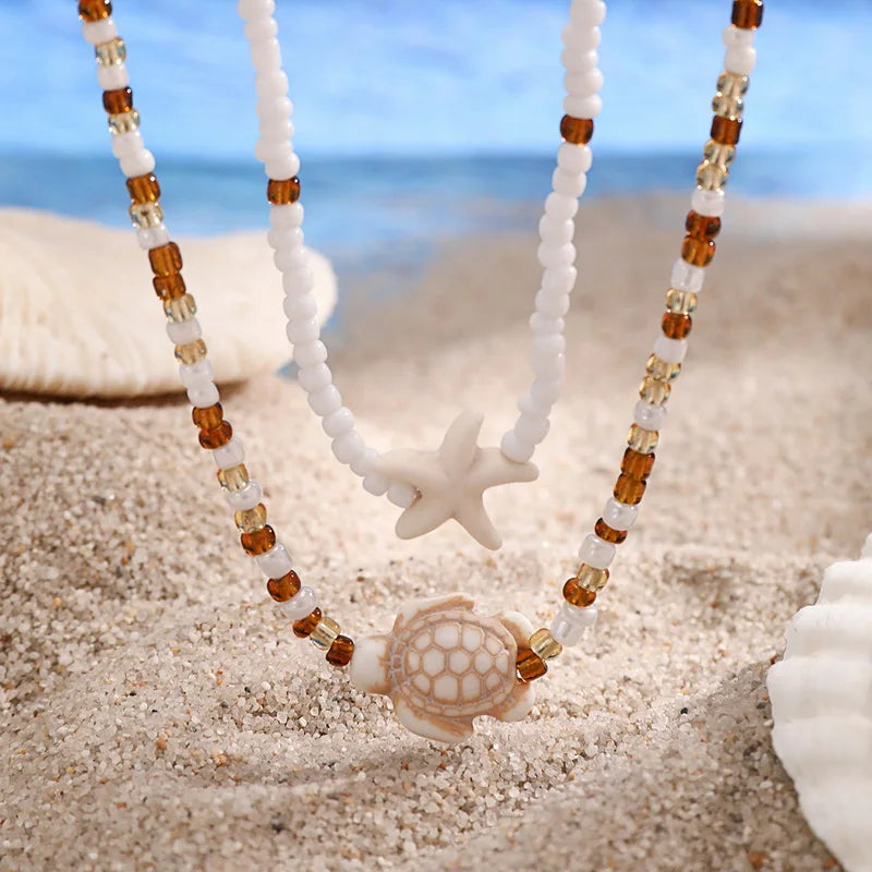 Bohemian Double Rice Bead Chain Clavicle Necklace for Women
