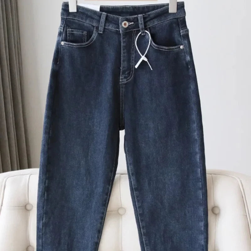 High-Waisted Light Blue Jeans For Women Summer Thin Style Stretchy Fit Pear Shape Body Shaper Dad's Potato Pants
