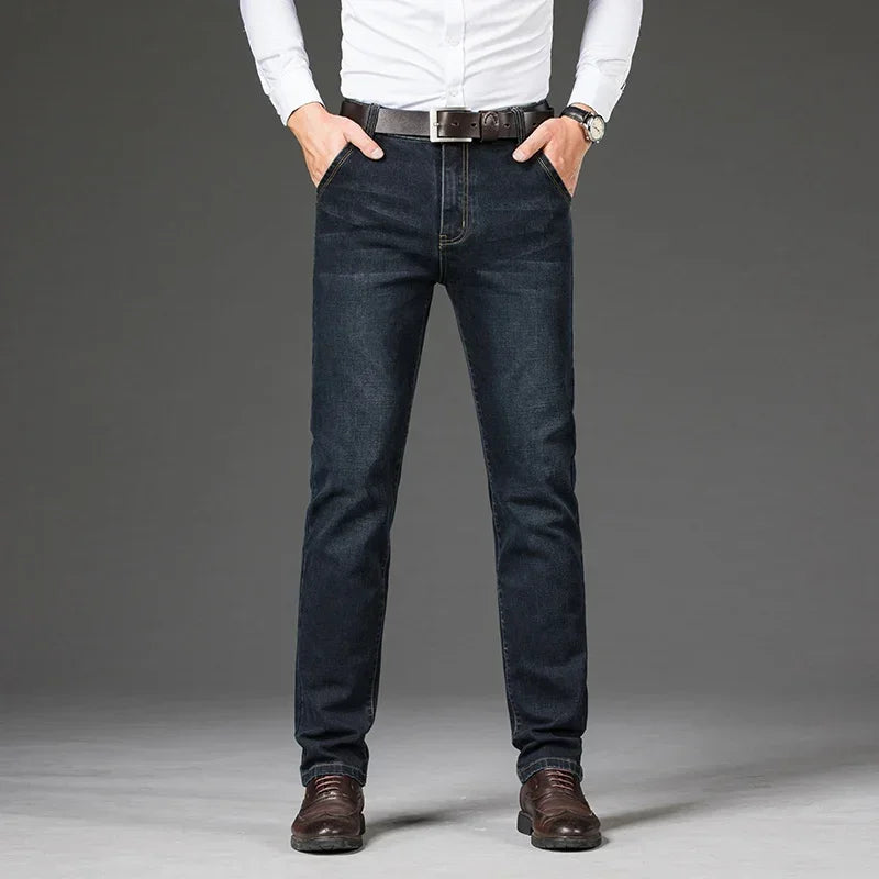 Plus Size 42 44 46 Spring Autumn Men's Fashion Casual Jeans Black Blue Classic Business Straight Elasticity Brand Denim Trousers