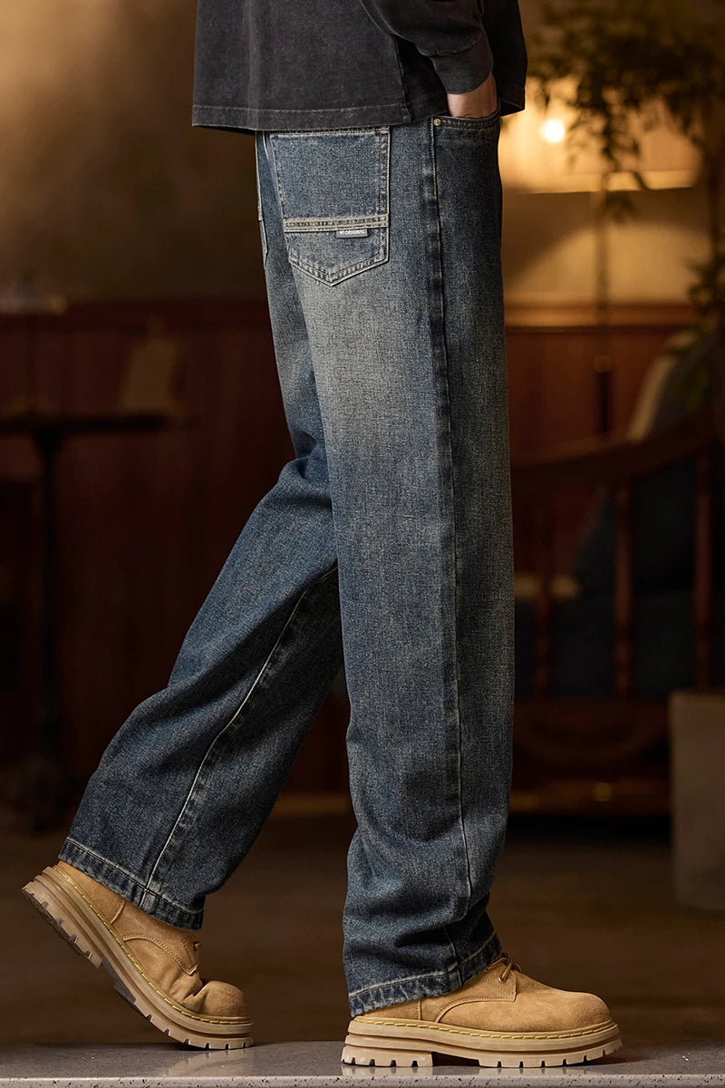 Mens Elastic Waist Jeans Relaxed Fit Men's Blue Jeans with Elastic Waist with Zipper and Button