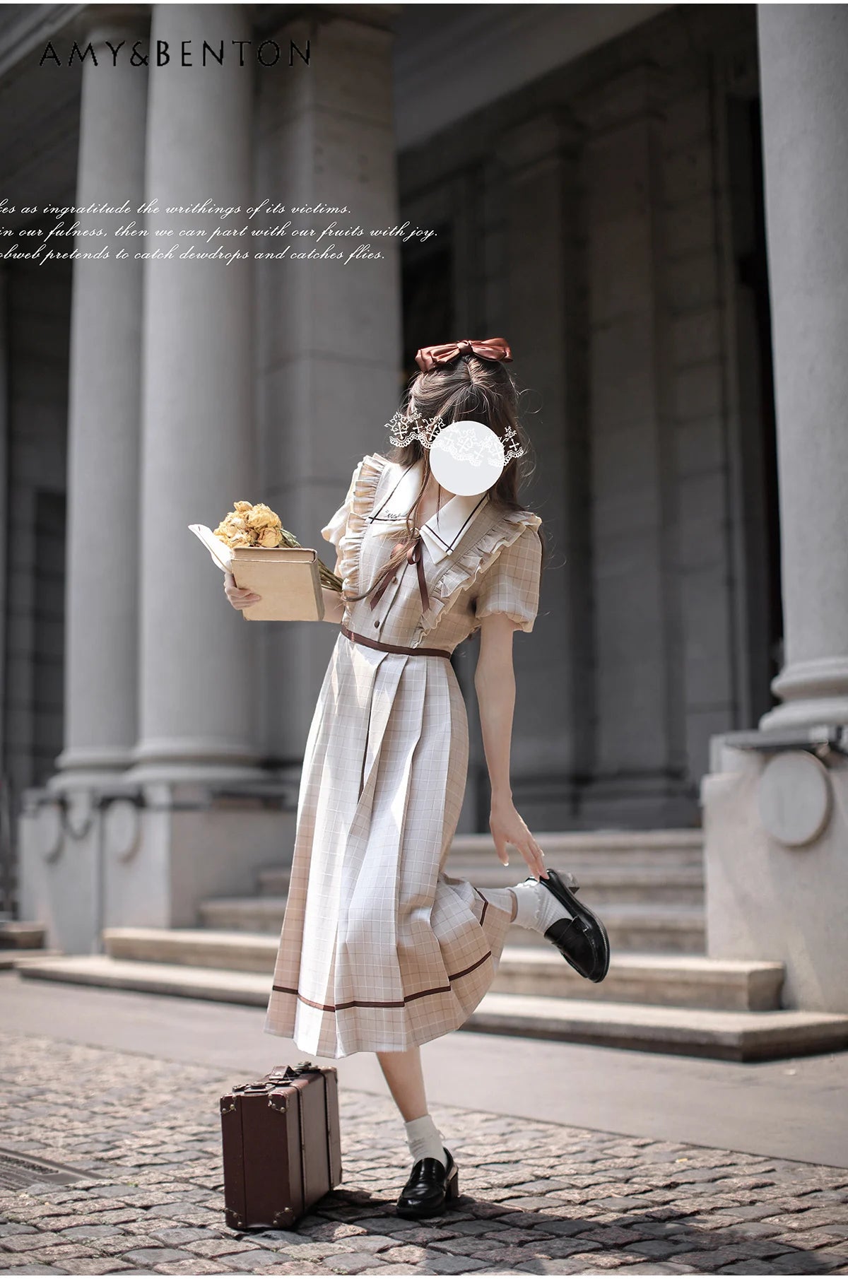 British Retro Elegant Princess Dress Summer Polo Collar Puff Sleeve Slim Pleated Dress for Women Pastoral Girl A-line Dresses