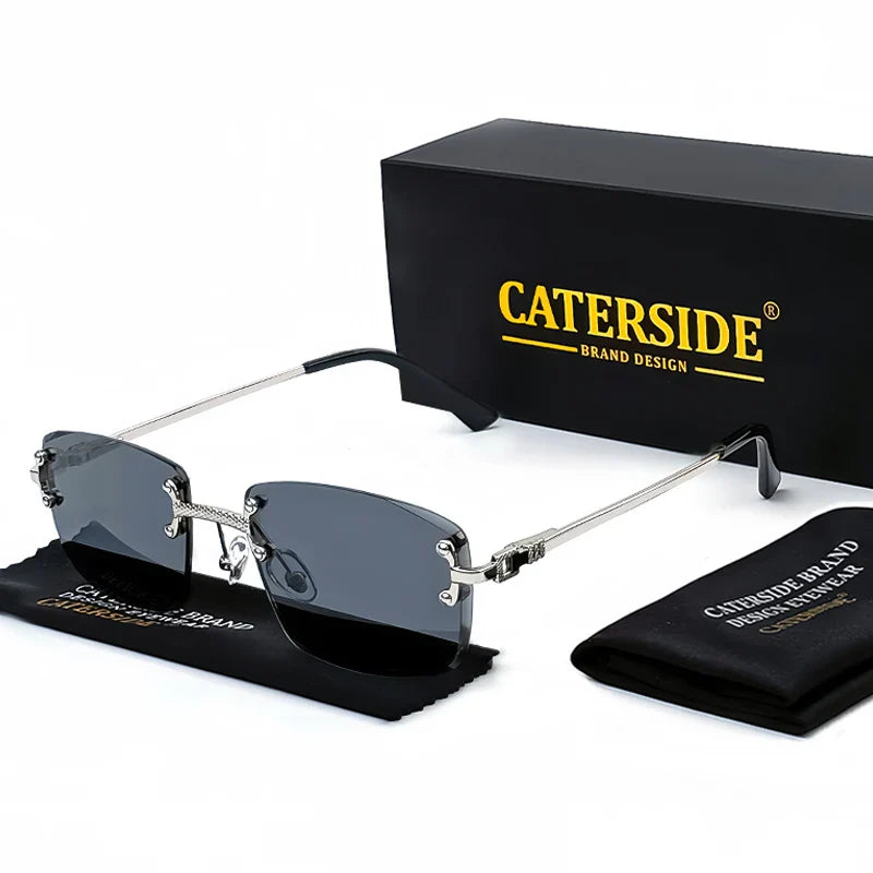 CATERSIDE Punk Rectangle Sunglasses Men Women Luxury Designer Rimless Gradient Lens Metal Sun Glasses For Men Sports 2024 UV400