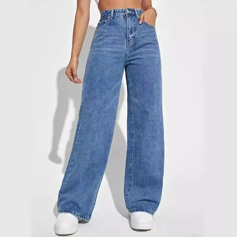 2024 New Trendy Straight-Leg Jeans From Amazon Fast Sales Cross-Border European And American Market Waist Slim Fit Denim Pants
