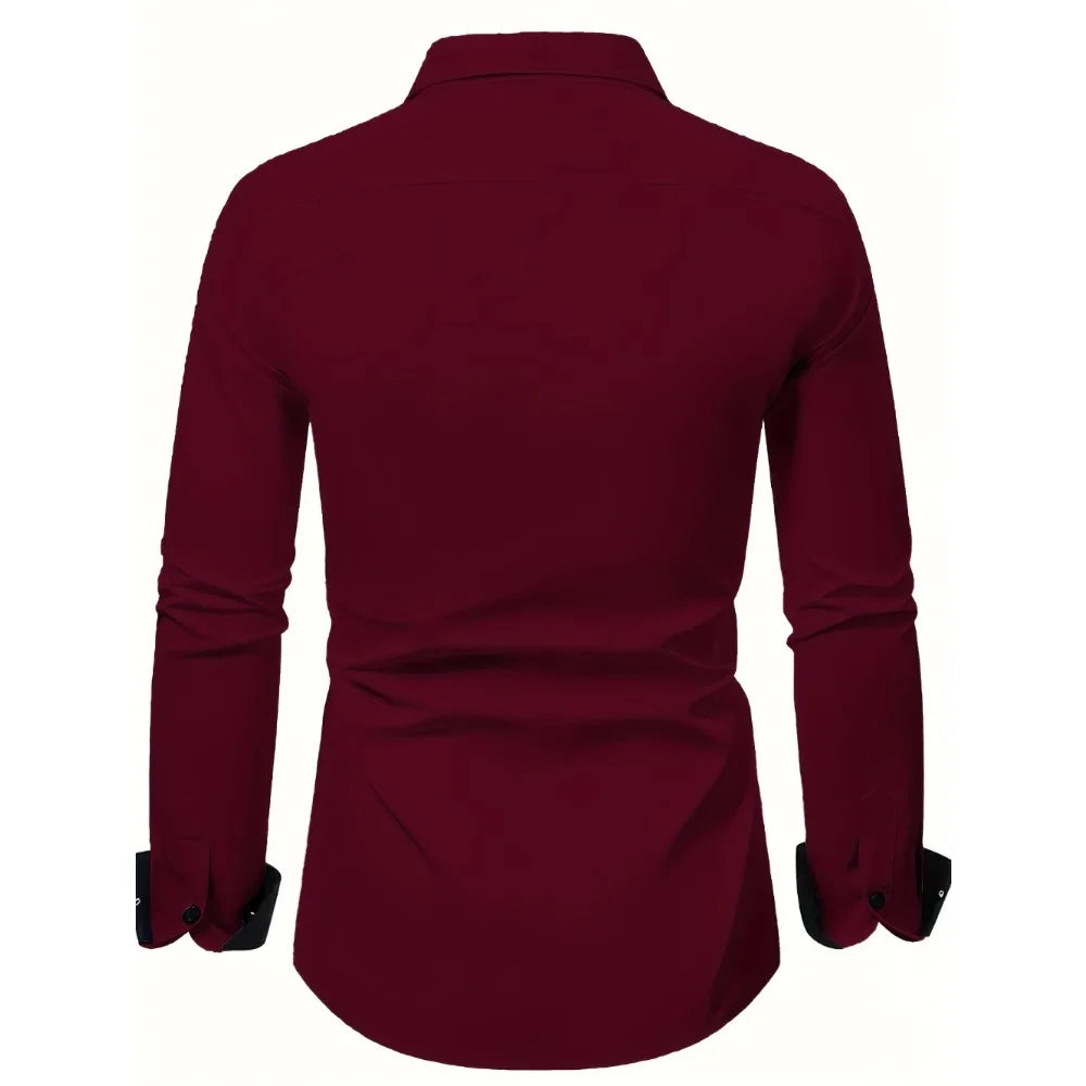 FGKKS New Men Shirts Brand Smart Business Long Sleeve Casual Classic Patchwork Elastic Black Male Dress Shirt