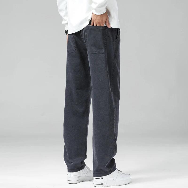 Straight Fashion Lyocell Casual Pants Men Breathable Stretch Korean Loose Trousers Trendy Wide-leg Men's Pants Plus Size M-5XL