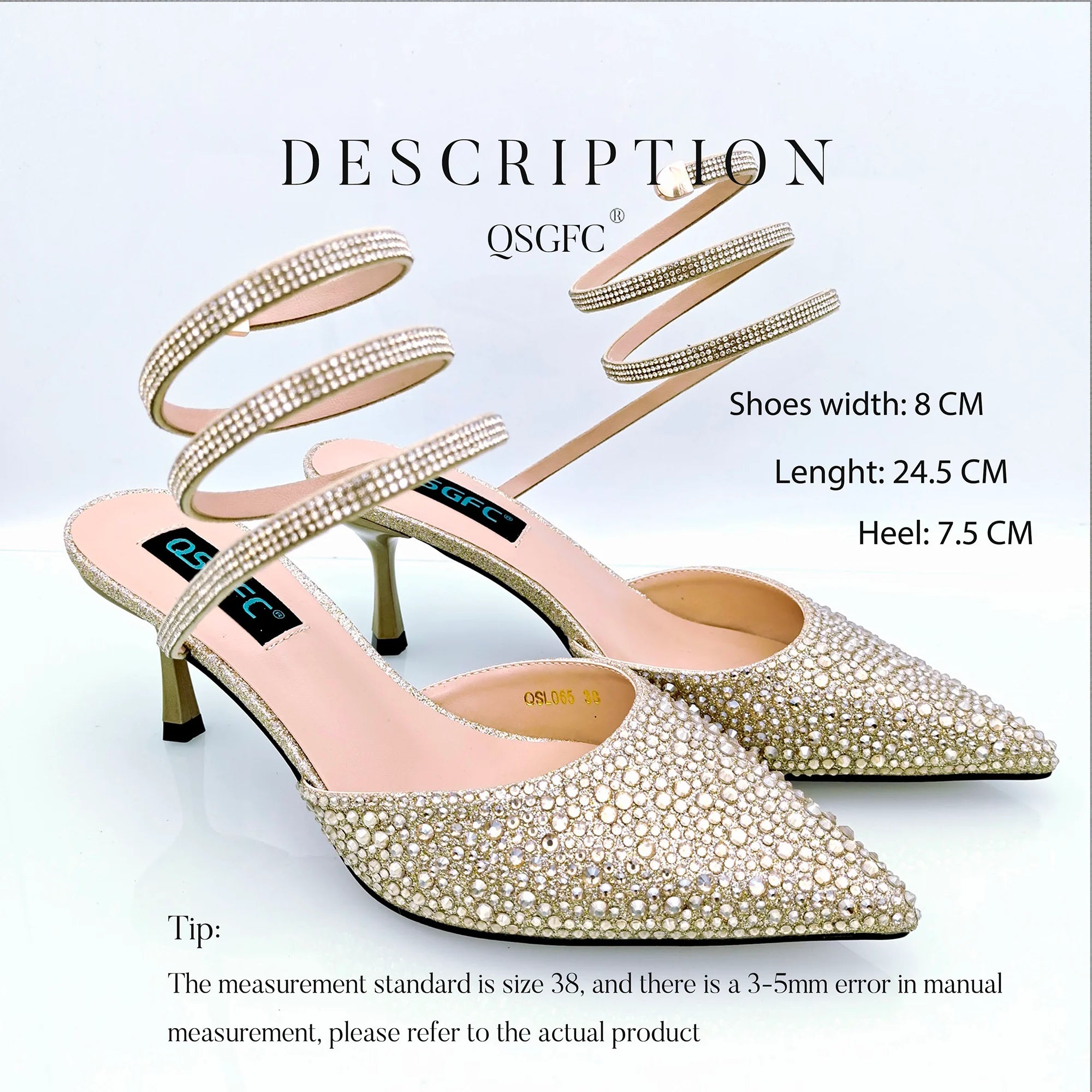 Shoes And Bag Full Diamond Women's Pointed Toe High Heels